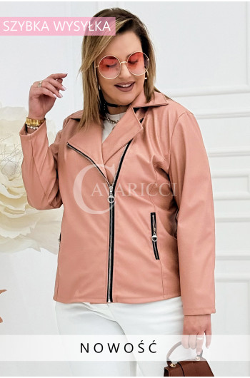 ROMINA  - Klasyczna ramoneska na zamek w kolorze łososiowym