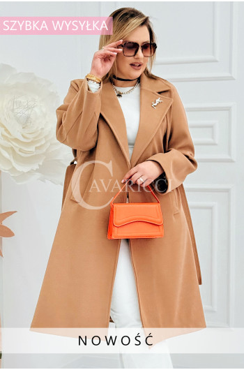 IRIS - Modny płaszcz wiosenny w kolorze cafee z detalem premium...