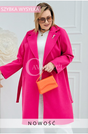 IRIS - Modny płaszcz wiosenny w kolorze fuksji z detalem premium...