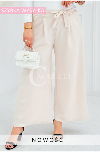 ZITA - Eleganckie długie spodnie z szeroką nogawką i kokardą w...