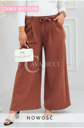 ZITA - Eleganckie długie spodnie z szeroką nogawką i kokardą w...