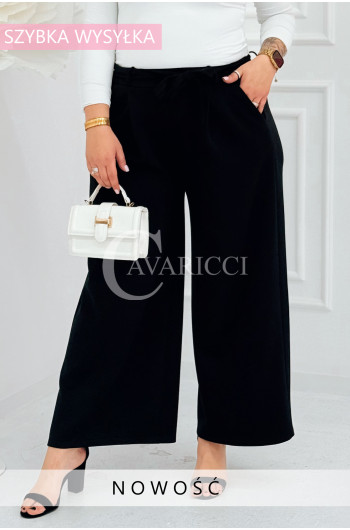 ZITA - Eleganckie długie spodnie z szeroką nogawką i kokardą w...