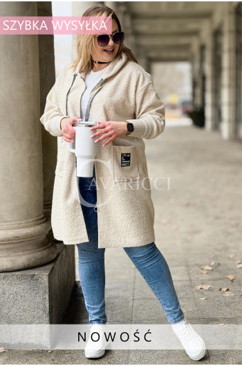 BETTA - Długa bluza boucle z kapturem i kieszeniami w kolorze...