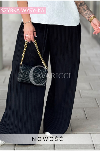 ZOE - Eleganckie luźne kreszowane spodnie w kolorze czarnym