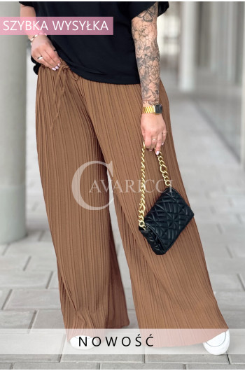 ZOE - Eleganckie luźne kreszowane spodnie w kolorze karmelowym