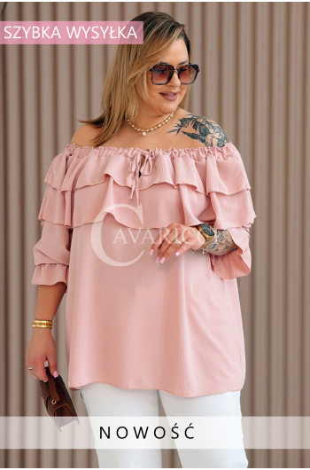 HALIA - Romantyczna hiszpanka z falbankami w kolorze łososiowym