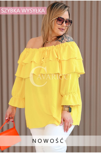 HALIA - Romantyczna hiszpanka z falbankami w kolorze żółtym