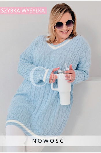 LUVINEVA - Stylowy sweter o długim fasonie z dekoltem w literę V...