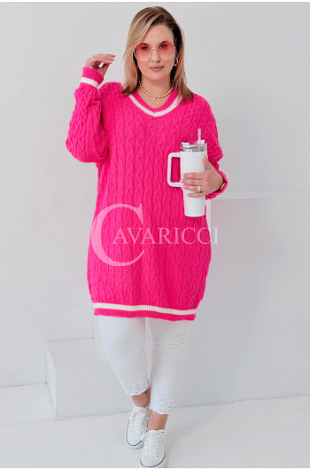LUVINEVA - Stylowy sweter o długim fasonie z dekoltem w literę V...