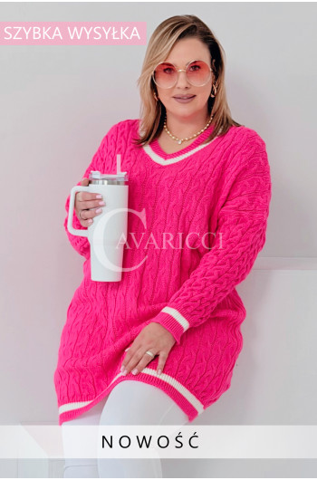 LUVINEVA - Stylowy sweter o długim fasonie z dekoltem w literę V...