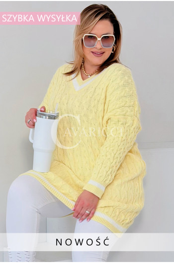 LUVINEVA - Stylowy sweter o długim fasonie z dekoltem w literę V...