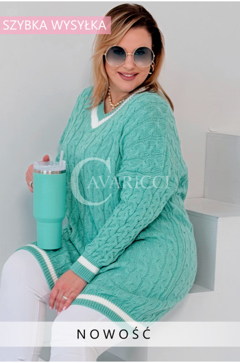 LUVINEVA - Stylowy sweter o długim fasonie z dekoltem w literę V...