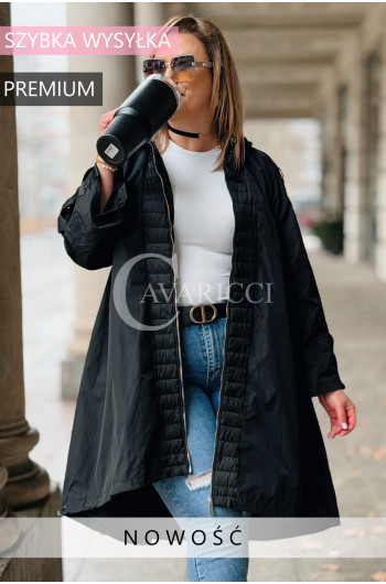 FLORIS - Parka asymetryczna z pikowanymi dodatkami w kolorze czarnym