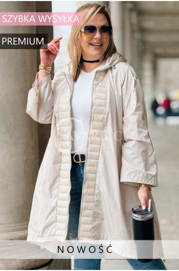 FLORIS - Parka asymetryczna z pikowanymi dodatkami w kolorze beżowym