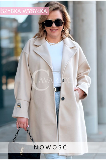 MIUNA - Wiosenny lekki płaszczyk zapinany na guziki z bufiastymi...