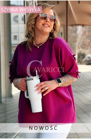 LIA - Klasyczna prosta bluzka z kokardkami na rękawie w kolorze...