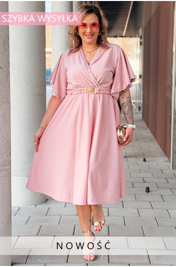 LAVENNA - rozkloszowana sukienka midi z dekoltem w literkę V...