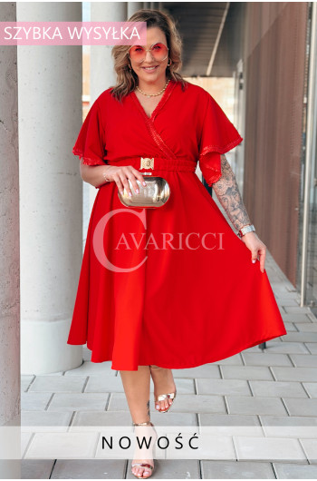 LAVENNA - rozkloszowana sukienka midi z dekoltem w literkę V...