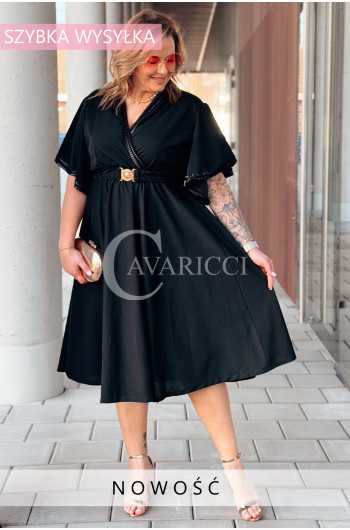 LAVENNA - rozkloszowana sukienka midi z dekoltem w literkę V...