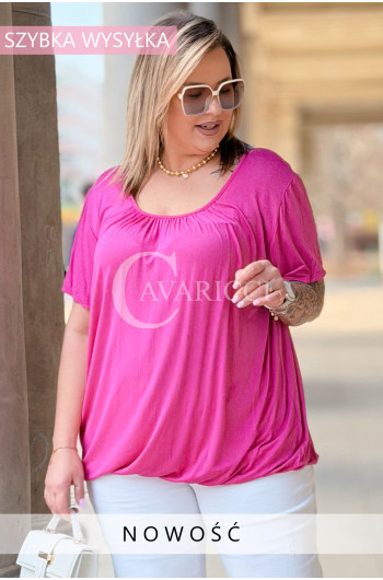 BARACHIONA - Prosta basicowa bluzka z gumeczką w kolorze fuksji