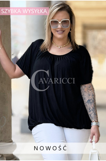 BARACHIONA - Prosta basicowa bluzka z gumeczką w kolorze czarnym