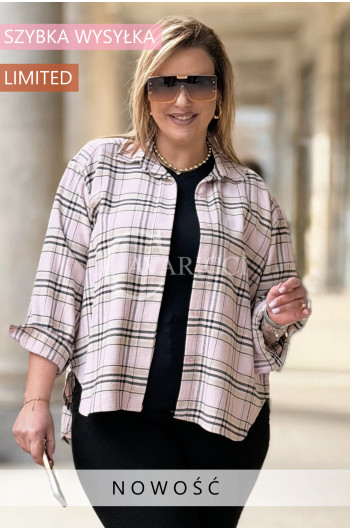 MIRABELLA - Flanelowa boho koszula w kratę w kolorze różowym