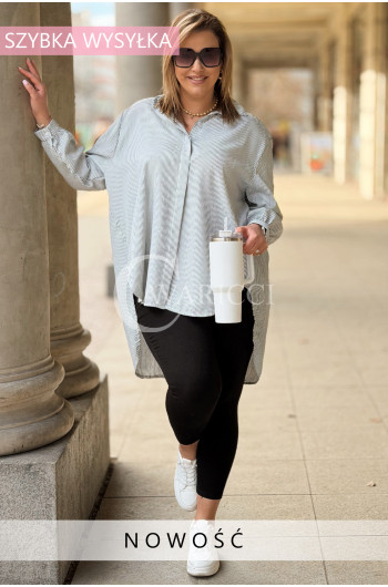 LUMI - Szykowna elegancka koszula z cekinami w paski w kolorze khaki