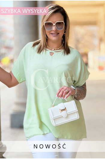 VANELLA - lekka bluzka z ozdobnym dekoltem w kolorze limonki