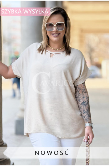 VANELLA - lekka bluzka z ozdobnym dekoltem w kolorze beżowym