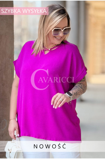 VANELLA - lekka bluzka z ozdobnym dekoltem w kolorze fuksji