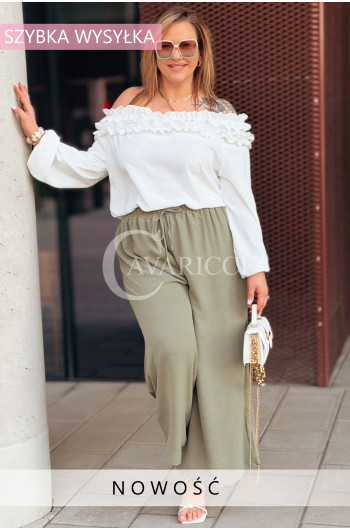 ZACCARIA - Spodnie z szeroką nogawką luźny fason w kolorze khaki