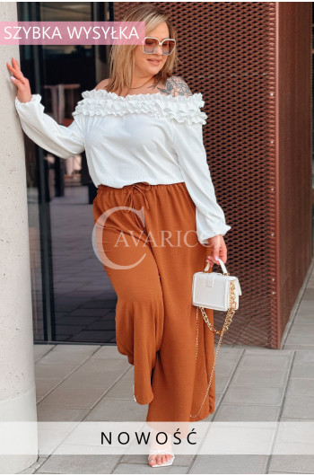 ZACCARIA - Spodnie z szeroką nogawką luźny fason w kolorze kamelowym