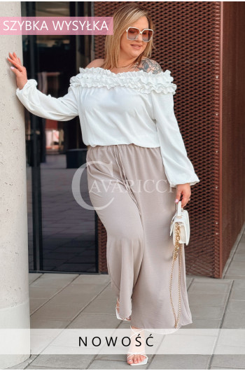 ZACCARIA - Spodnie z szeroką nogawką luźny fason w kolorze fango