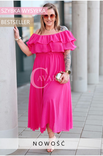 ERCILIA- Sukienka wieczorowa typu hiszpanka w kolorze fuksja