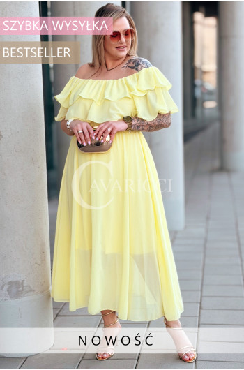 ERCILIA- Sukienka wieczorowa typu hiszpanka w kolorze żółtym