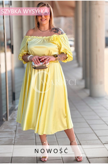 SENNA - Sukienka satynowa z różą elegancka bardzo kobieca w...