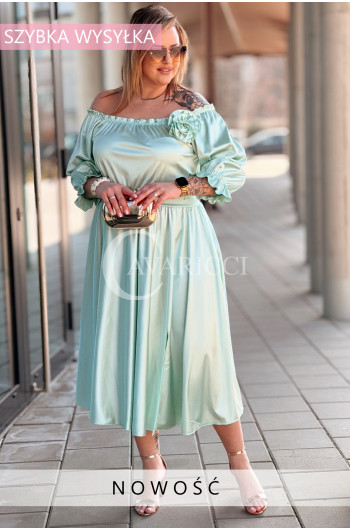 SENNA - Sukienka satynowa z różą elegancka bardzo kobieca w...