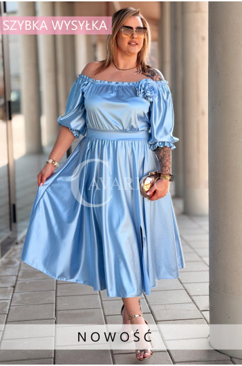 SENNA - Sukienka satynowa z różą elegancka bardzo kobieca w...