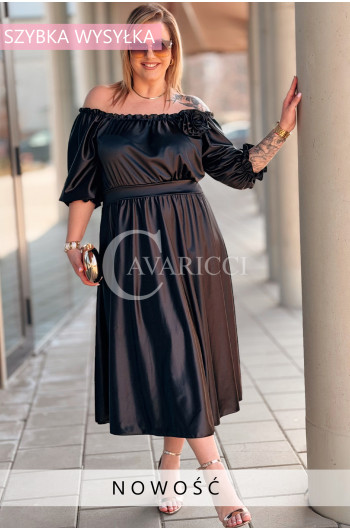 SENNA - Sukienka satynowa z różą elegancka bardzo kobieca w...