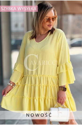 BASILIA - Sukienka midi z falbankami i luźnym rękawem w kolorze...