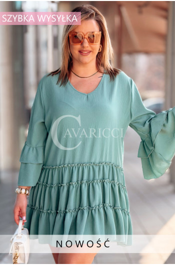 BASILIA - Sukienka midi z falbankami i luźnym rękawem w kolorze...