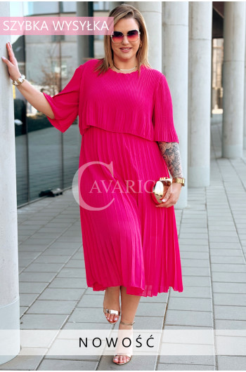 LETIZIA - Sukienka plisowana midi zwiewna na wesele w kolorze fuksja