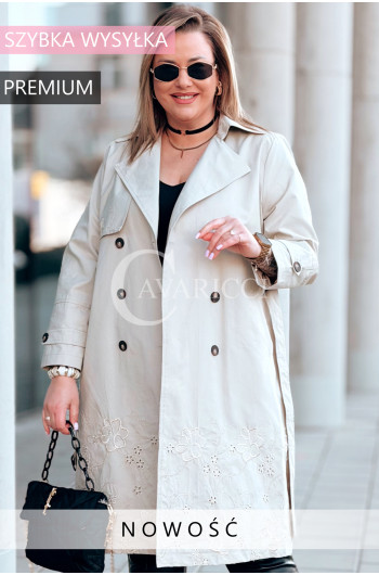 PIERINA - Luksusowy płaszcz z haftowanym dołem z guzikami w...