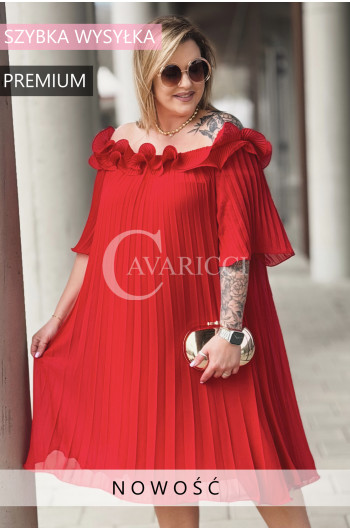 DIORKA - Premium urocza sukienka z falbankami w kolorze czerwonym