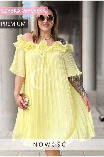 DIORKA - Premium urocza sukienka z falbankami w kolorze żółtym