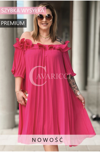 DIORKA - Premium urocza sukienka z falbankami w kolorze fuksji