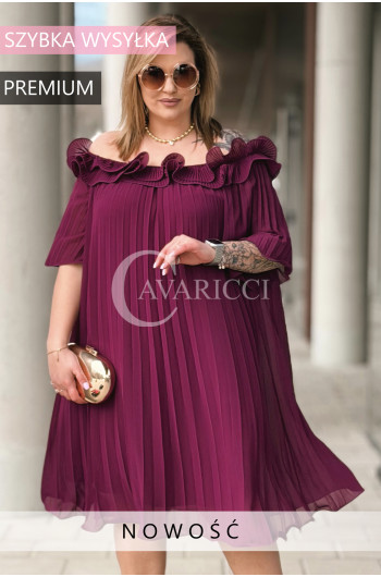 DIORKA - Premium urocza sukienka z falbankami w kolorze purpurowym