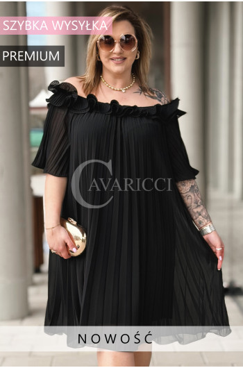 DIORKA - Premium urocza sukienka z falbankami w kolorze czarnym