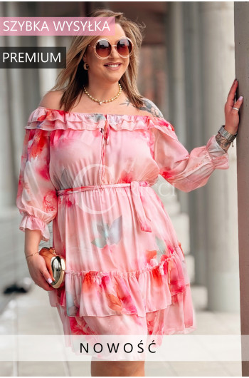 ELISABETH - hiszpanka w kwiaty premium z falbaną nadruk w kolorze...