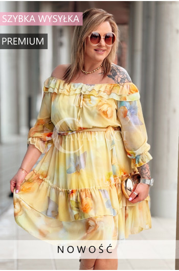 ELISABETH - hiszpanka w kwiaty premium z falbaną nadruk w kolorze...